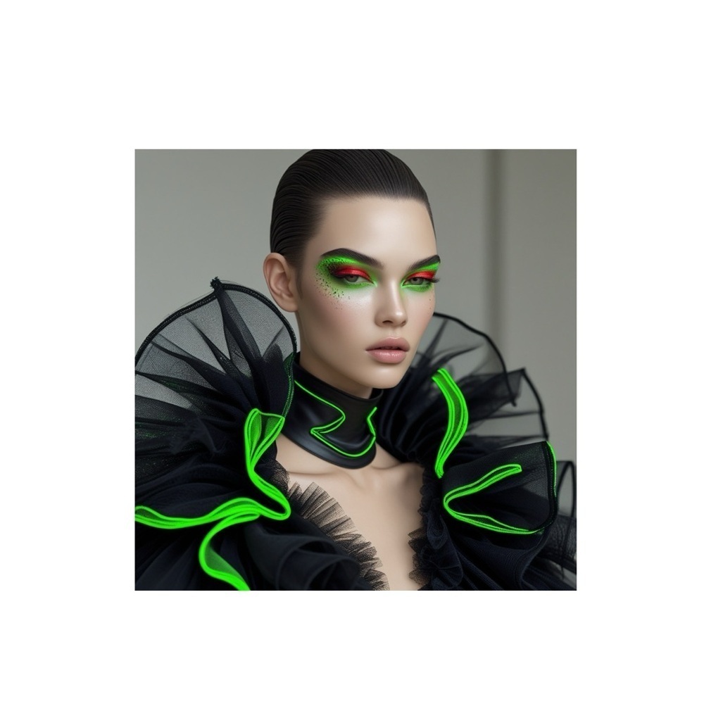HANDCRAFTED digital art print poster Neon Green makeup on a model